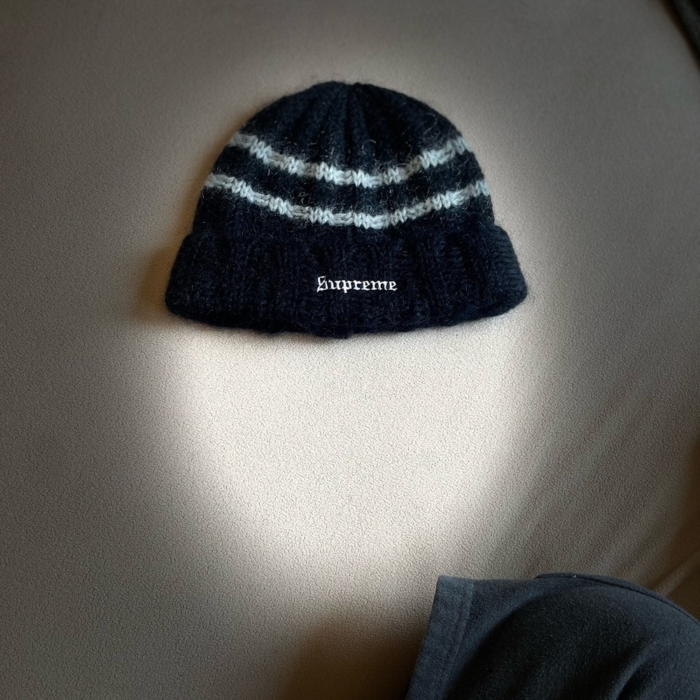 Supreme Beanie Dark Knit with White Stripes